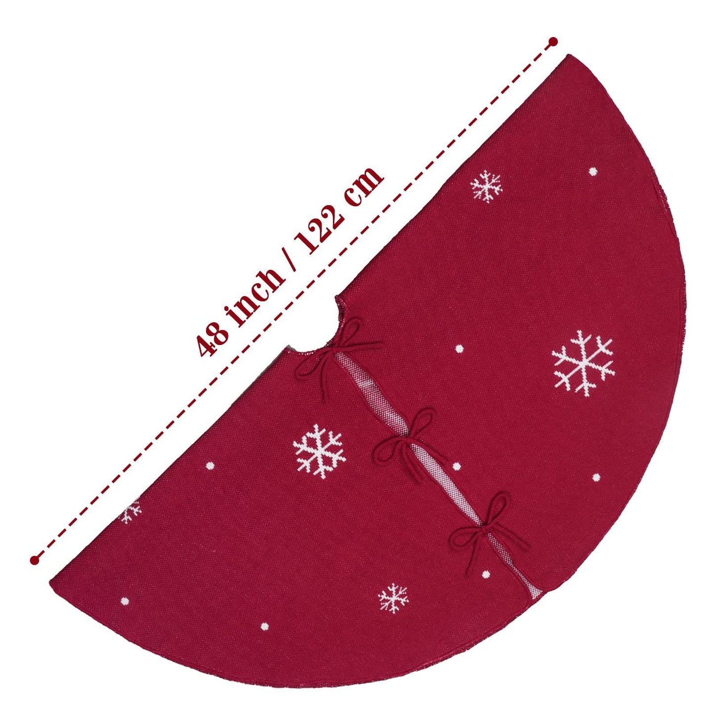 ✨ Knitted Christmas Tree Skirt – Red & White Elk Snow Scenery Design | Warm Nordic Holiday Décor for Christmas Trees ❄️