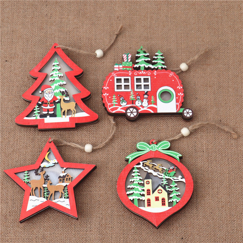 Rustic Glow Christmas Wooden Ornaments – Light-Up Tree & Car Décor ✨
