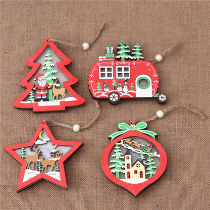 Rustic Glow Christmas Wooden Ornaments – Light-Up Tree & Car Décor ✨