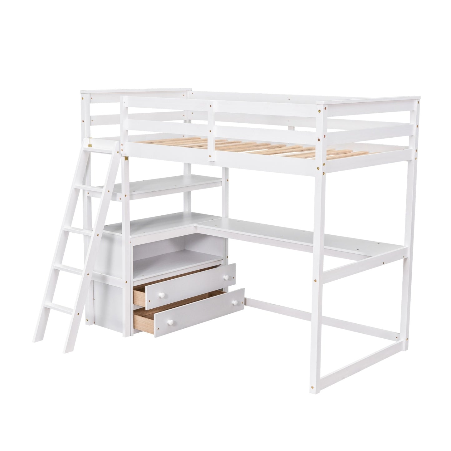 ✨ Twin Loft Bed with Desk, Shelves & 2 Drawers | Space-Saving Study Bed for Kids & Teens – White ️