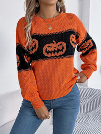 “Halloween Pumpkin Sweater – Cozy Knitted Pullover for Women”
