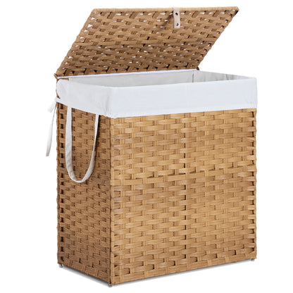 ✨ Handwoven Rattan Laundry Basket with Lid | 110L Foldable Storage Hamper with Handles & Removable Liner