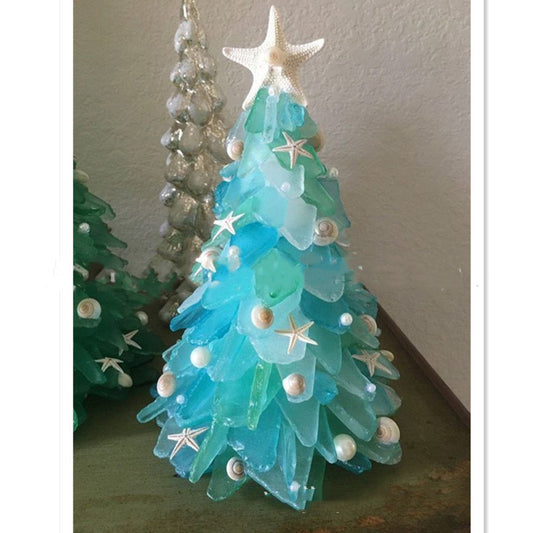 Ocean Blue Glass Christmas Trees – Elegant Coastal Holiday Decorations ✨