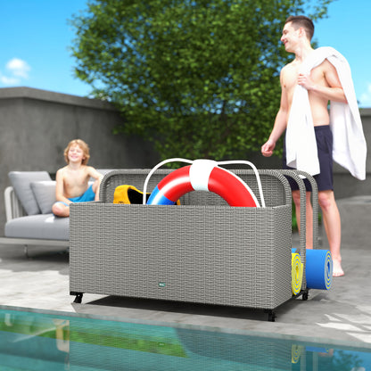 ✨ Rattan Pool Float & Storage Organizer with Wheels | Premium Outdoor Deck Box for Towels, Toys & Cushions