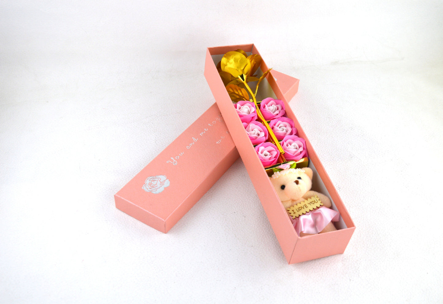 🌹 Golden Rose Soap Flower Teddy Gift Box – A Luxury Valentine Surprise 🧸💝