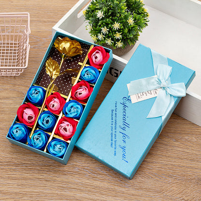 🌹 Luxury Soap Flower Rose Gift Box – 12 Roses with Gold Leaf Elegance 💝✨