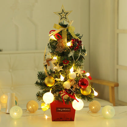 ✨ Mini Golden & Red Christmas Tree – Pre-Decorated Tabletop Tree with Lights, Ornaments & Bows  Perfect Holiday Gift & Home Décor