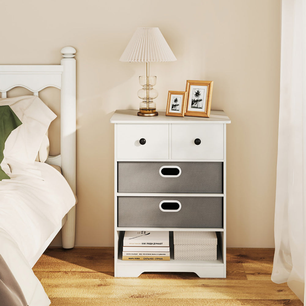 Modern 4-Drawer Dresser with Open Storage Shelves – Multi-Purpose Bedroom Chest Organizer