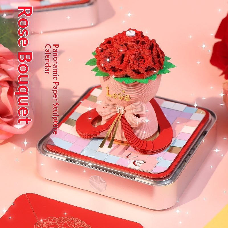 3D Rose Paper Sculpture Calendar Sticky Notes