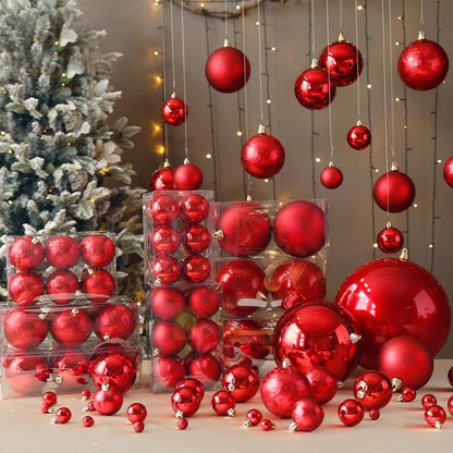 Luxury Red Electroplated Christmas Ball Set – Shiny, Matte & Glitter Mix Ornaments for Tree & Home Décor