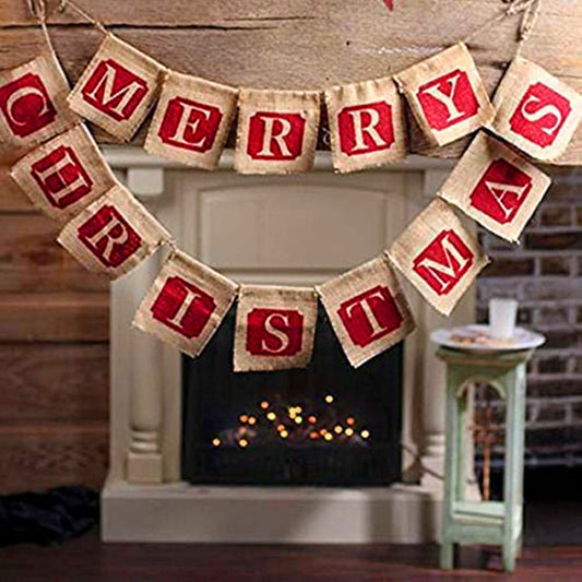 Rustic Merry Christmas Banner – Vintage Burlap Flag for Cozy Holiday Décor ❤️✨