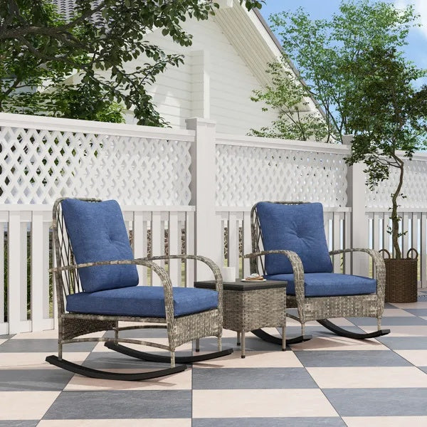 🌊 Coastal Bliss Rattan Lounge Set — 3-Piece Outdoor Retreat with Navy Cushions & Handwoven Rattan Finish ☕✨