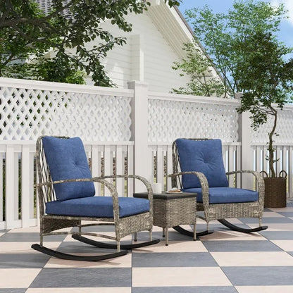 🌊 Coastal Bliss Rattan Lounge Set — 3-Piece Outdoor Retreat with Navy Cushions & Handwoven Rattan Finish ☕✨