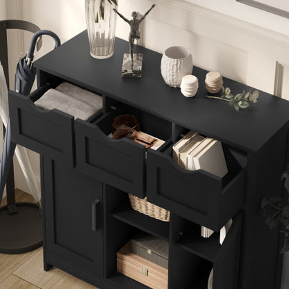Matte Black Wooden Storage Cabinet with Drawers & Shelves – Modern Accent Sideboard for Living Room & Entryway
