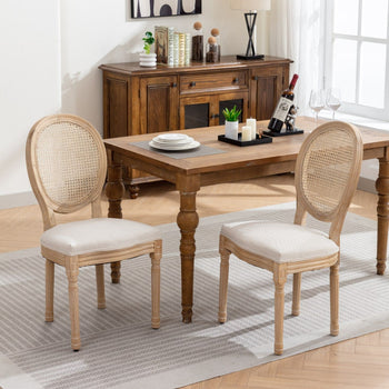Charm Rattan Dining Chair (Set of 2) — French Vintage Elegance with Linen Comfort & Solid Wood Craftsmanship ✨🍽️