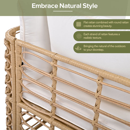 ☀️ Malibu Bliss Rattan Lounge Set — Modular 6-Seater Outdoor Sofa with Cream Cushions & Coastal Sand Finish 🏝️