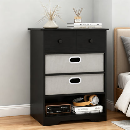 Modern 4-Drawer Dresser with Open Storage Shelves – Multi-Purpose Bedroom Chest Organizer
