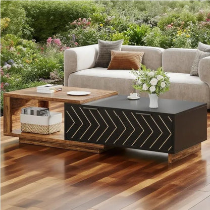 Luxury Modern Coffee Table with Gold Accents – Solid Wood Storage Center Table for Living Room ✨