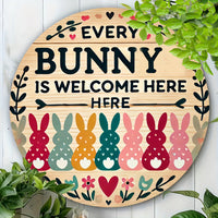 “Every Bunny Is Welcome Here” ✨ Easter Wooden Hanging Sign – Cute Rustic Door & Wall Decoration