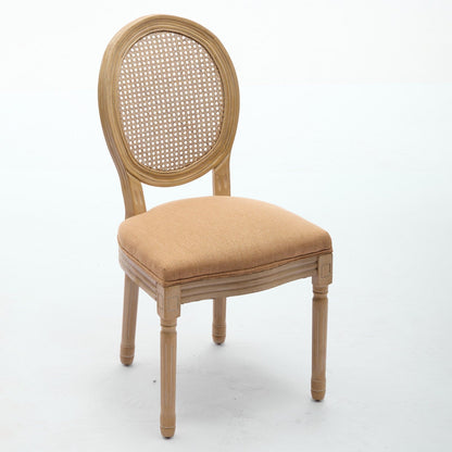 Charm Rattan Dining Chair (Tan Edition) — Set of 2 | Handcrafted French Elegance with Linen Comfort & Solid Wood Finish ✨🪵
