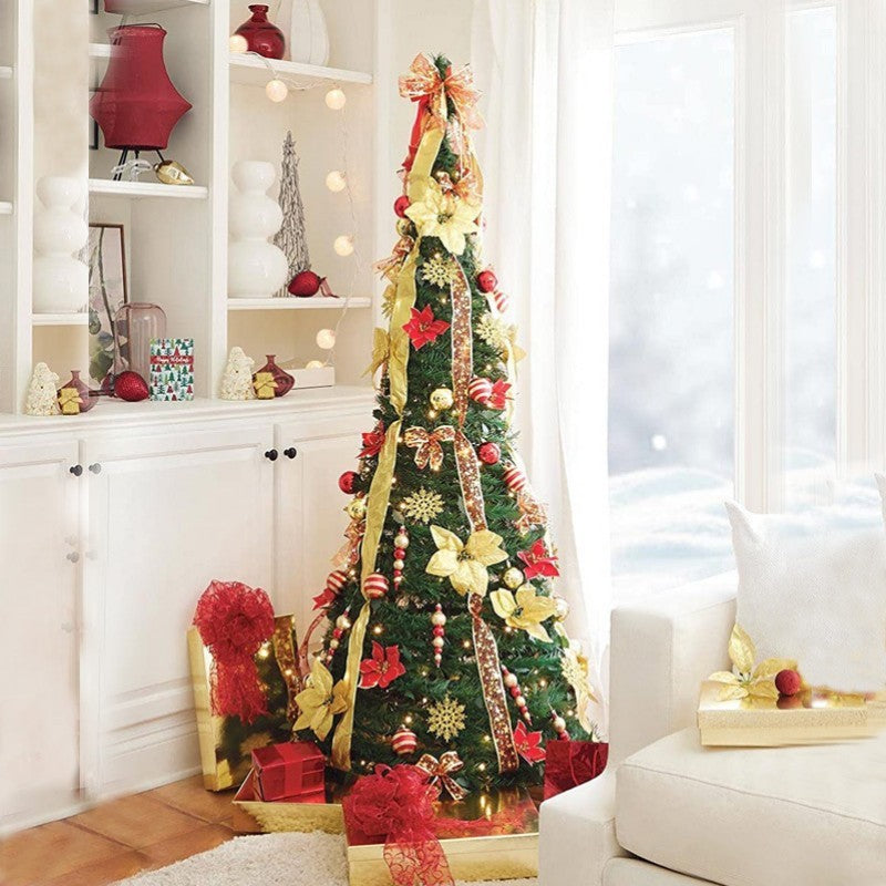 Luxury Foldable Spiral Christmas Tree – Pre-Decorated, Easy Setup, Dazzling Holiday Centerpiece 🎅