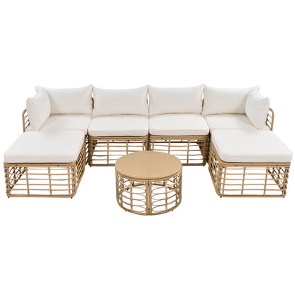 ☀️ Malibu Bliss Rattan Lounge Set — Modular 6-Seater Outdoor Sofa with Cream Cushions & Coastal Sand Finish 🏝️