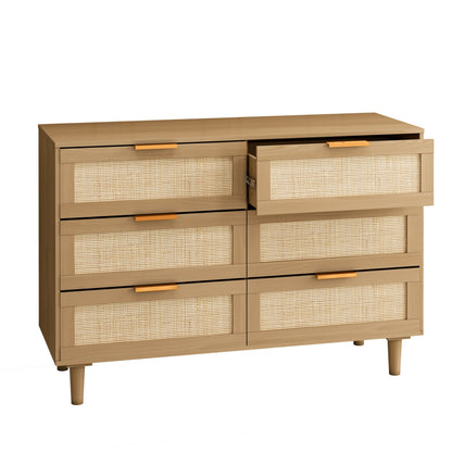 Rattan Luxe 6-Drawer Dresser — Handwoven Elegance Meets Modern Oak Sophistication 🌾✨