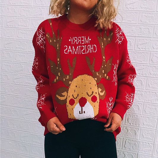 Women’s Merry Christmas Reindeer Sweater – Cute & Cozy Holiday Knit Pullover ❤️✨