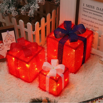 Remote Control LED Christmas Gift Box Lights – 3-Piece Glowing Holiday Decoration Set ✨