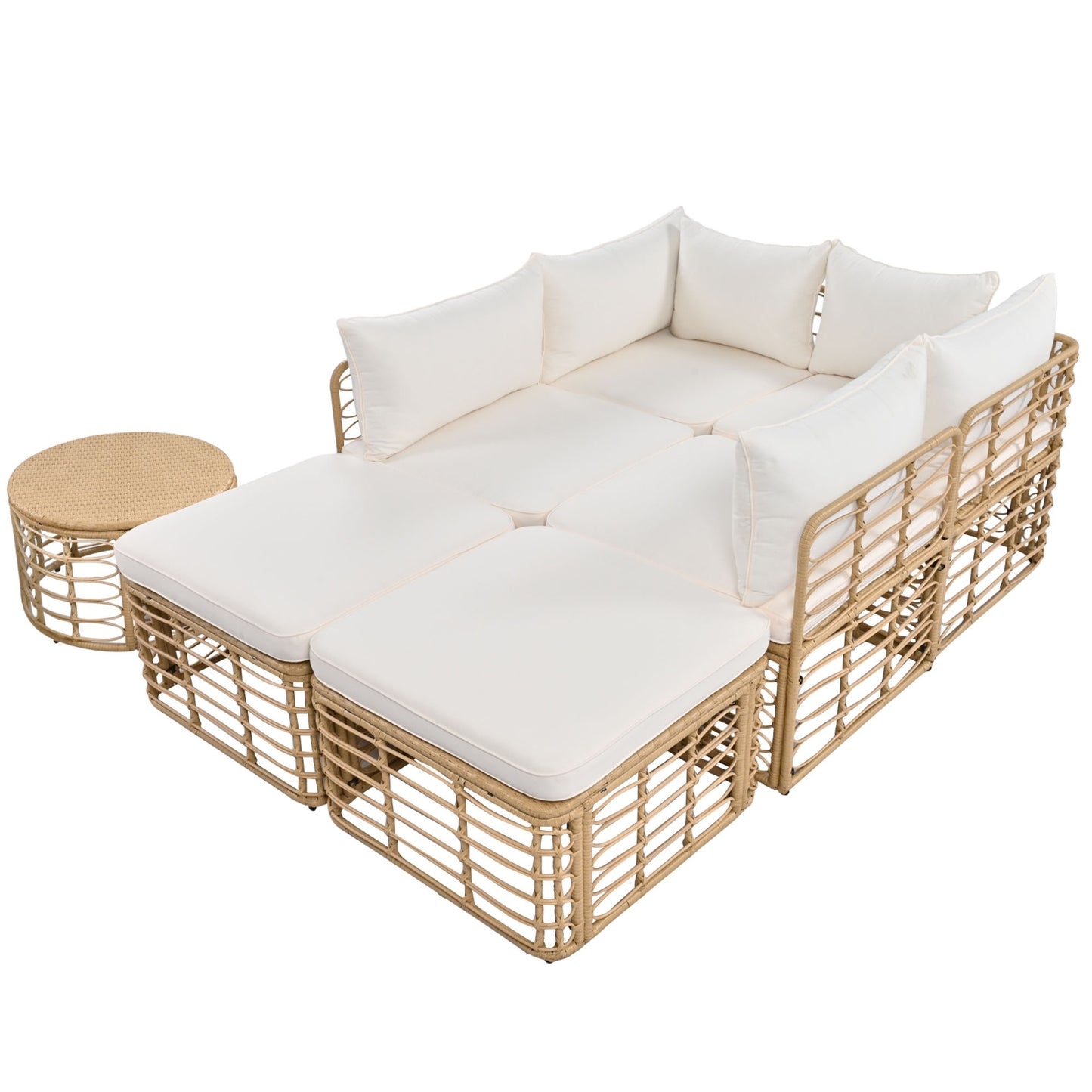 ☀️ Malibu Bliss Rattan Lounge Set — Modular 6-Seater Outdoor Sofa with Cream Cushions & Coastal Sand Finish 🏝️