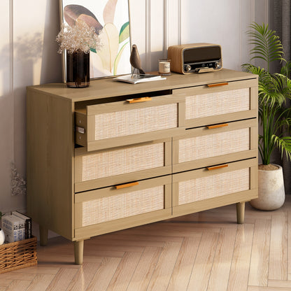 Rattan Luxe 6-Drawer Dresser — Handwoven Elegance Meets Modern Oak Sophistication 🌾✨