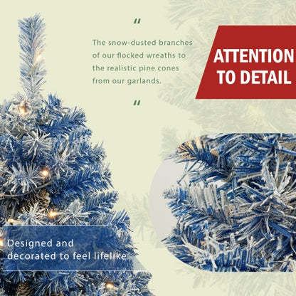✨ Pre-Lit Artificial Christmas Tree 4-Piece Set – Blue Frosted Tree, Garland, Wreath & Topiary  Premium Full Holiday Décor Collection