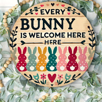 “Every Bunny Is Welcome Here” ✨ Easter Wooden Hanging Sign – Cute Rustic Door & Wall Decoration