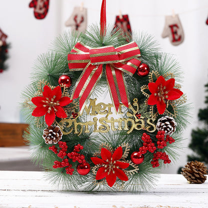 Elegant “Merry Christmas” Door Wreath – Festive Golden Bow & Pine Ornament Decoration ✨