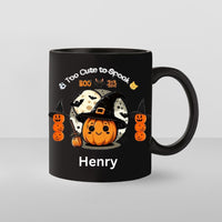 🎃👻 Too Cute to Spook – Halloween Mug for Kids | Pumpkin & Witch Hat Coffee Cup ☕✨