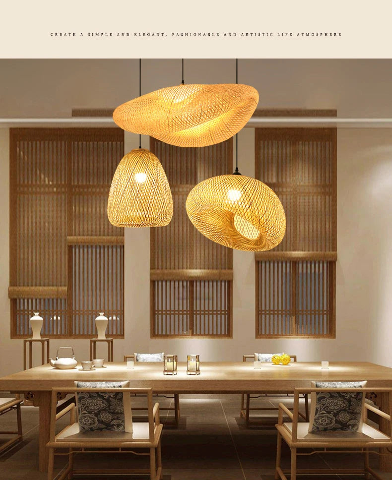 🌾 Handwoven Rattan Wicker Pendant Lamp – Japanese Wooden Ceiling Light for Dining, Bedroom & Farmhouse Décor ✨