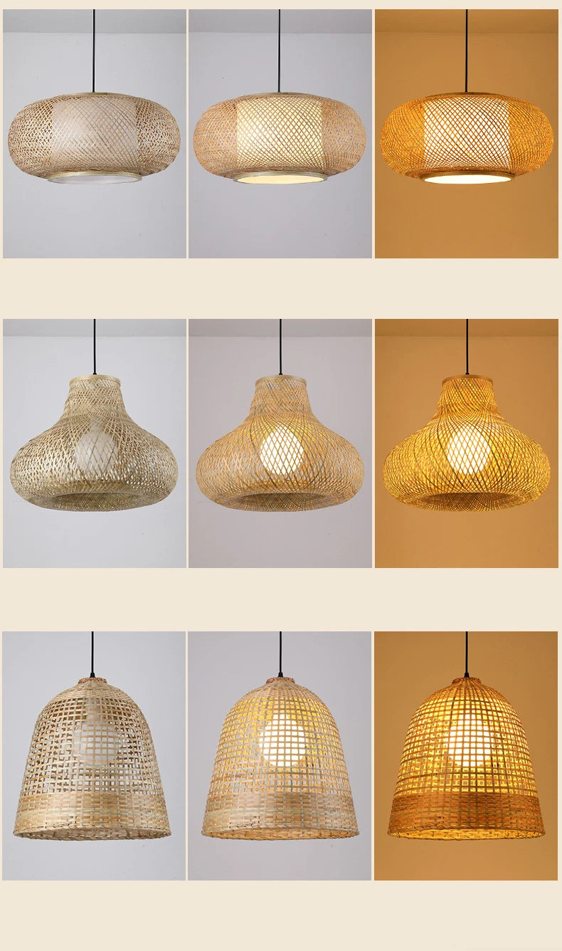 🌾 Handwoven Rattan Wicker Pendant Lamp – Japanese Wooden Ceiling Light for Dining, Bedroom & Farmhouse Décor ✨