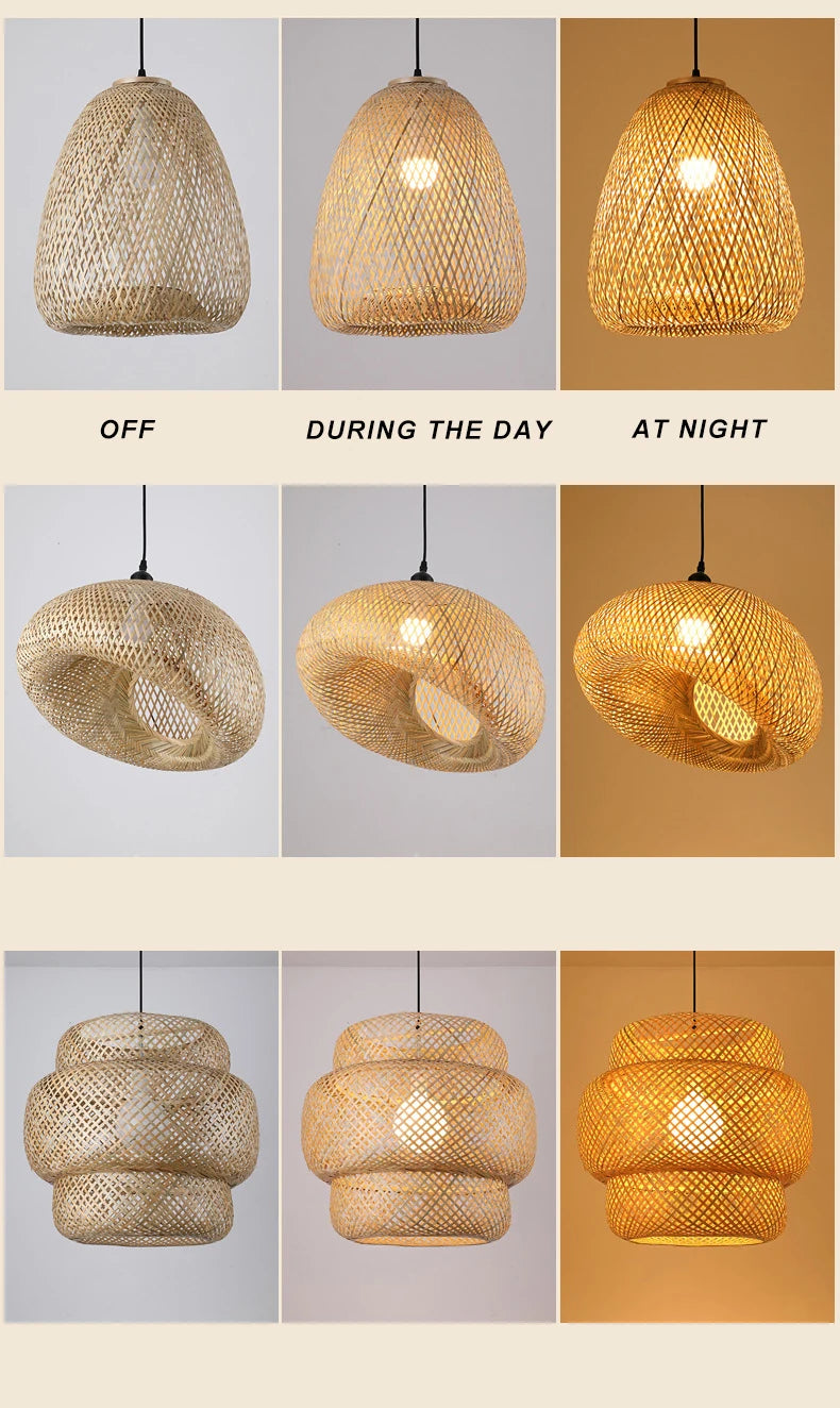 🌾 Handwoven Rattan Wicker Pendant Lamp – Japanese Wooden Ceiling Light for Dining, Bedroom & Farmhouse Décor ✨