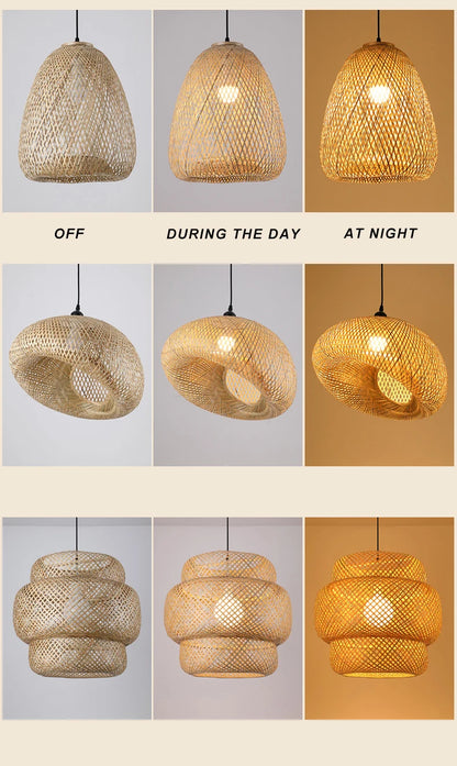 🌾 Handwoven Rattan Wicker Pendant Lamp – Japanese Wooden Ceiling Light for Dining, Bedroom & Farmhouse Décor ✨