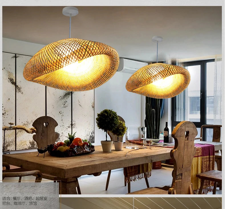 🌾 Handwoven Rattan Wicker Pendant Lamp – Japanese Wooden Ceiling Light for Dining, Bedroom & Farmhouse Décor ✨