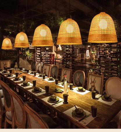 🌾 Handwoven Rattan Wicker Pendant Lamp – Japanese Wooden Ceiling Light for Dining, Bedroom & Farmhouse Décor ✨