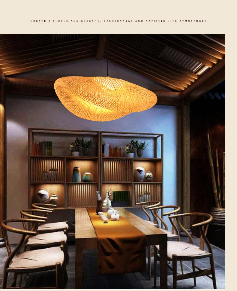 🌾 Handwoven Rattan Wicker Pendant Lamp – Japanese Wooden Ceiling Light for Dining, Bedroom & Farmhouse Décor ✨