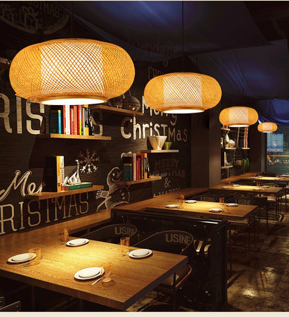 🌾 Handwoven Rattan Wicker Pendant Lamp – Japanese Wooden Ceiling Light for Dining, Bedroom & Farmhouse Décor ✨