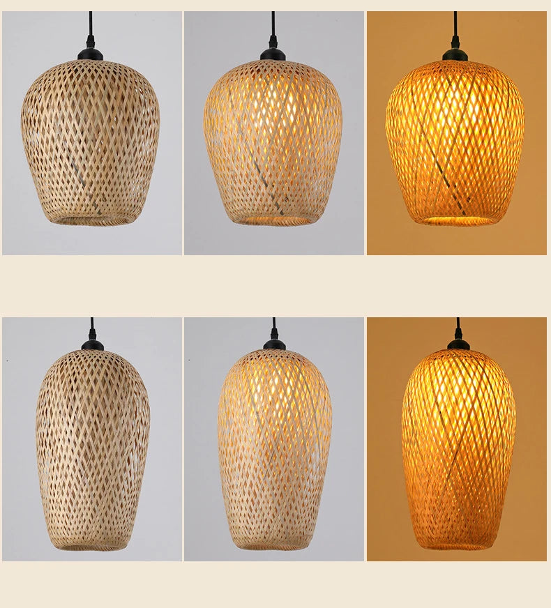 🌾 Handwoven Rattan Wicker Pendant Lamp – Japanese Wooden Ceiling Light for Dining, Bedroom & Farmhouse Décor ✨