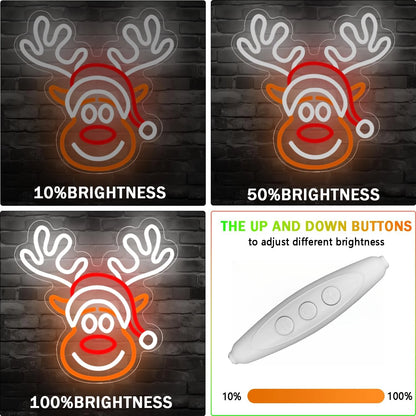 Reindeer Neon LED Light Sign 🎅💡 | Dimmable Christmas Elk Wall Decor for Bedroom, Kids Room & Holiday Parties 🦌✨