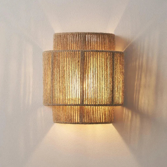 🌾 Retro Rattan Weaving Wall Lamp – Handwoven Hemp Rope Sconce with Soft LED Glow for Bedroom & Living Spaces ✨