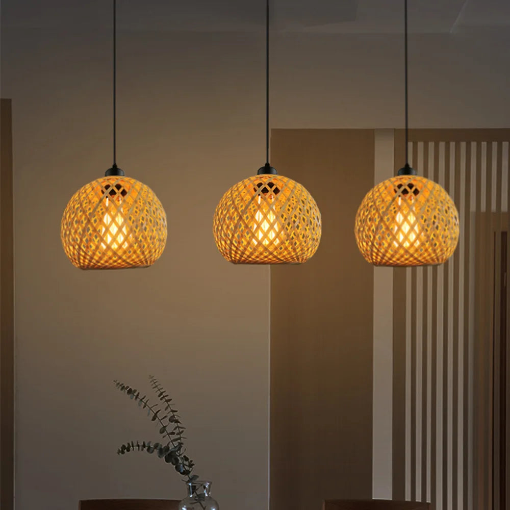 🏮 Handwoven Bamboo Rattan Pendant Lamp – Natural Woven Chandelier Light for Dining & Living Spaces 🌿✨