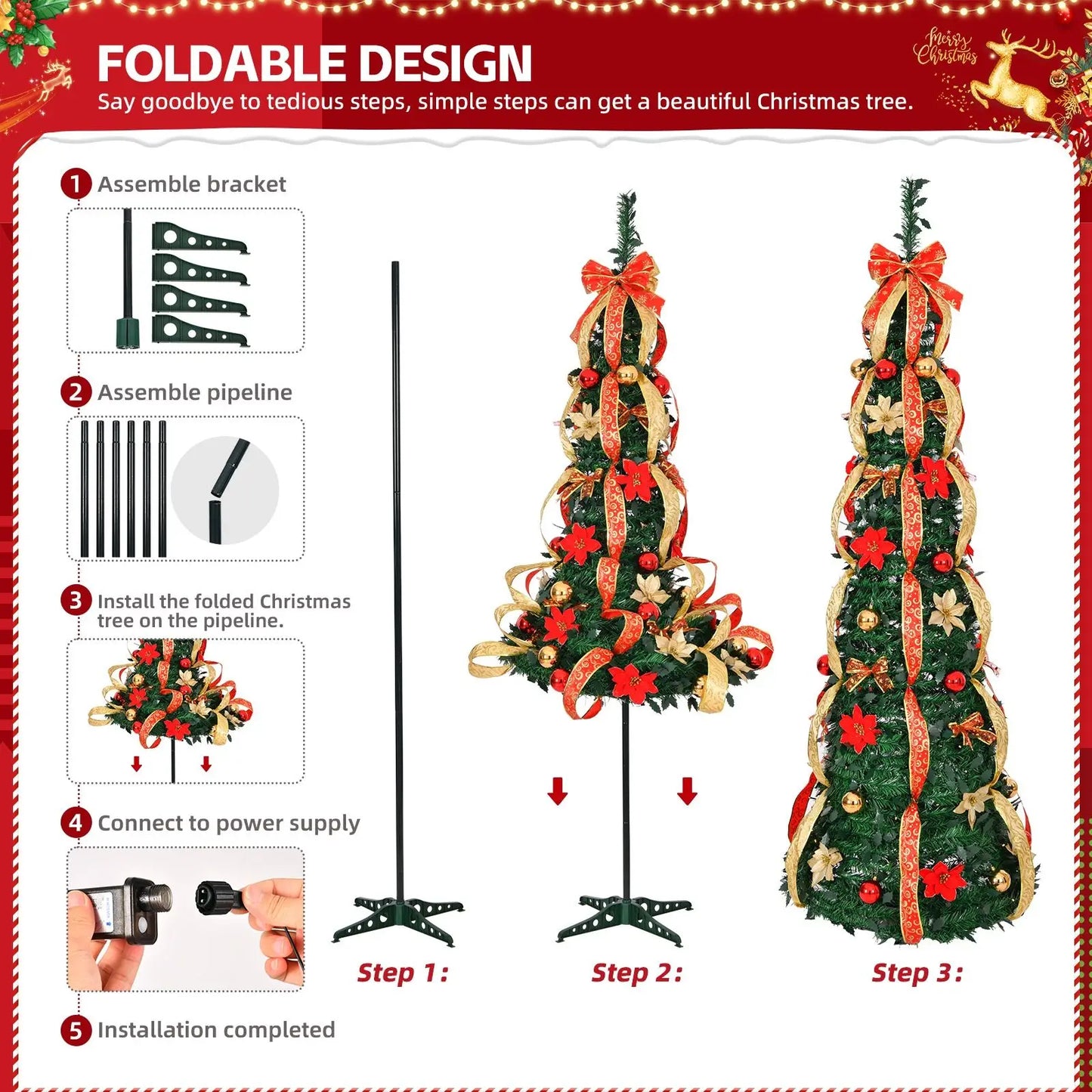 Luxury Foldable Spiral Christmas Tree – Pre-Decorated, Easy Setup, Dazzling Holiday Centerpiece 🎅
