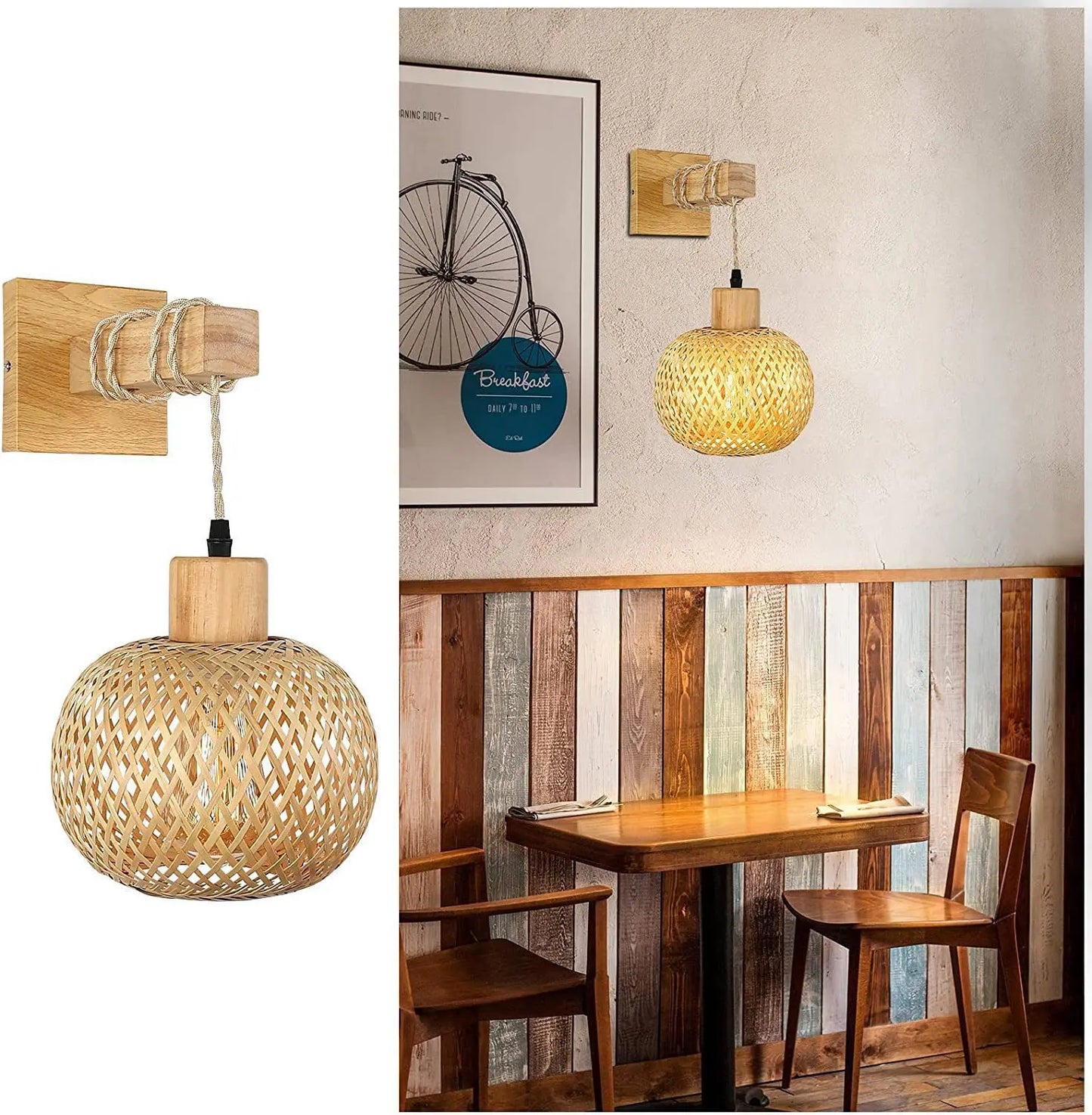 🌿 Handwoven Bamboo Lantern Wall Lamp – Natural Rattan Wicker Light for Bedroom, Living Room & Hallway ✨