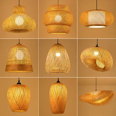 🌾 2025 Handwoven Bamboo Rattan Pendant Lamp – Japanese Style Ceiling Light for Bedroom, Dining & Living Spaces ✨